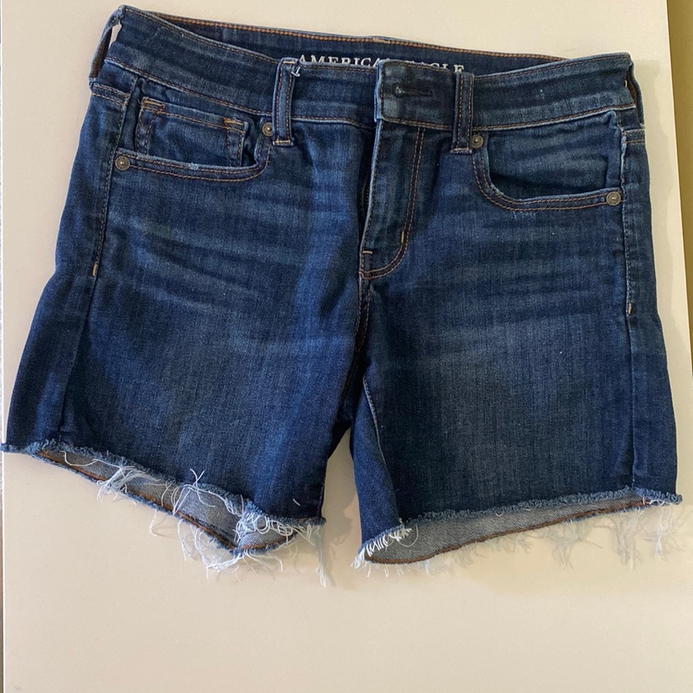 American Eagle dark denim midi jean shorts